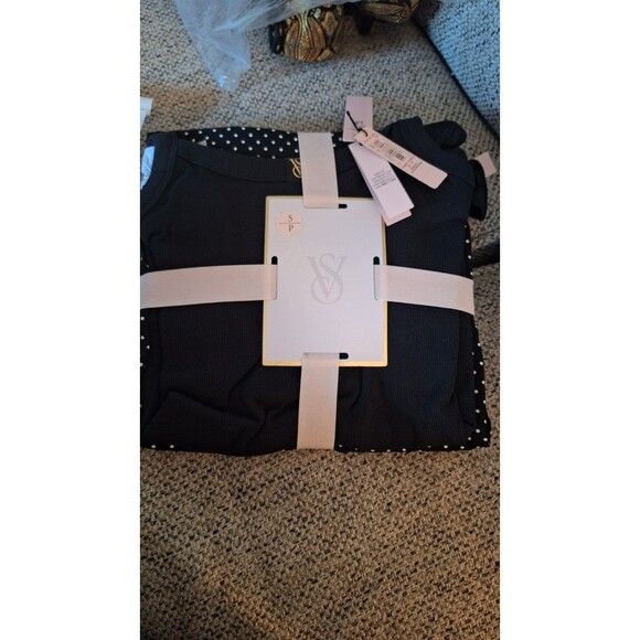 NEW Victoria's Secret Cotton  Tank Top Pant Pajama Teejama Set S/P  Black/White - Picture 2 of 6